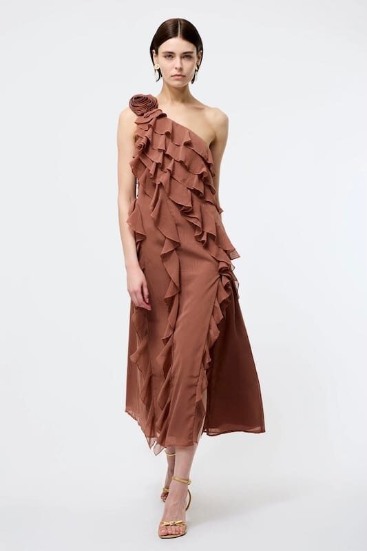 Oskar Georgette Ruffle Midi Mekko